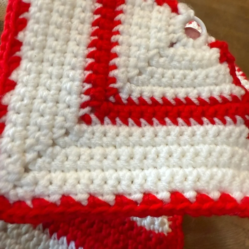 Handmade Red & White Crochet Pot Holders - Set of 3
